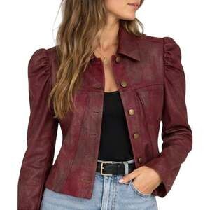 Drew Giselle Faux Suede Puff Sleeve Jacket Shacket Burgundy Size XS 0 - 2